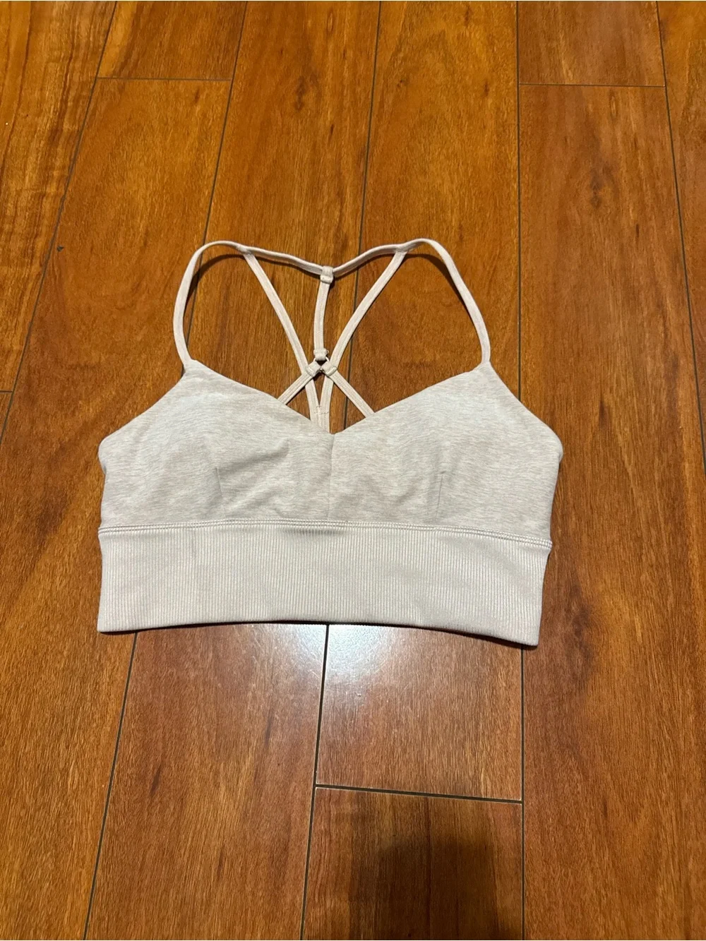 ALO Yoga Light Beige Crisscross Strappy Sports Bralette